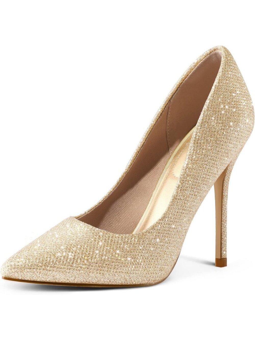 Women's Gold Glitter Pull On Pumps Closed Pointed Toe Stiletto 4IN Heels Shoes